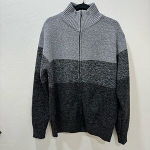 7 Diamonds Luxe Soft Mens XL Full Zip Stripe Sweater Vienna Gray Ombre Lined